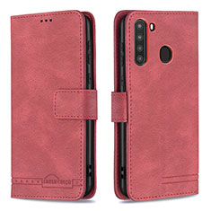 Custodia Portafoglio In Pelle Cover con Supporto B05F per Samsung Galaxy A21 Rosso