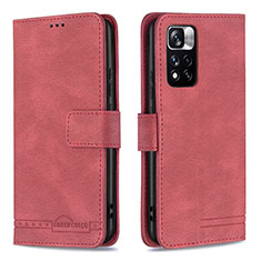 Custodia Portafoglio In Pelle Cover con Supporto B05F per Xiaomi Poco X4 NFC Rosso