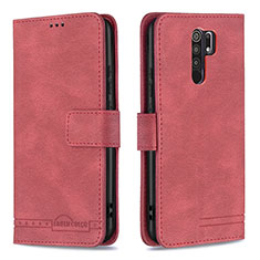 Custodia Portafoglio In Pelle Cover con Supporto B05F per Xiaomi Redmi 9 Rosso
