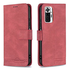Custodia Portafoglio In Pelle Cover con Supporto B05F per Xiaomi Redmi Note 10 Pro 4G Rosso