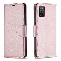Custodia Portafoglio In Pelle Cover con Supporto B06F per Samsung Galaxy A02s Oro Rosa