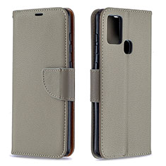 Custodia Portafoglio In Pelle Cover con Supporto B06F per Samsung Galaxy A21s Grigio