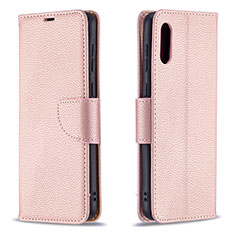 Custodia Portafoglio In Pelle Cover con Supporto B06F per Samsung Galaxy M02 Oro Rosa
