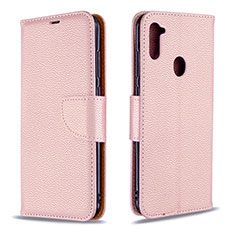 Custodia Portafoglio In Pelle Cover con Supporto B06F per Samsung Galaxy M11 Oro Rosa