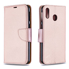 Custodia Portafoglio In Pelle Cover con Supporto B06F per Samsung Galaxy M20 Oro Rosa