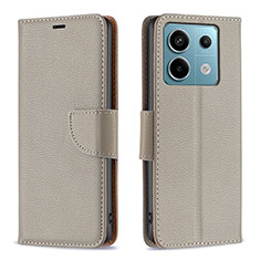 Custodia Portafoglio In Pelle Cover con Supporto B06F per Xiaomi Redmi Note 13 Pro 5G Grigio