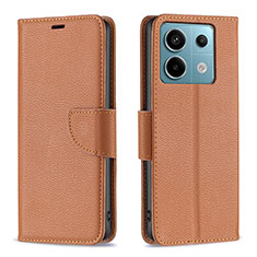 Custodia Portafoglio In Pelle Cover con Supporto B06F per Xiaomi Redmi Note 13 Pro 5G Marrone