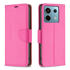 Custodia Portafoglio In Pelle Cover con Supporto B06F per Xiaomi Redmi Note 13 Pro 5G Rosa Caldo