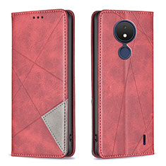 Custodia Portafoglio In Pelle Cover con Supporto B07F per Nokia C21 Rosso