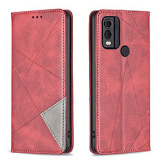 Custodia Portafoglio In Pelle Cover con Supporto B07F per Nokia C22 Rosso