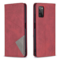 Custodia Portafoglio In Pelle Cover con Supporto B07F per Samsung Galaxy A02s Rosso
