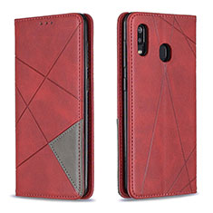 Custodia Portafoglio In Pelle Cover con Supporto B07F per Samsung Galaxy A20 Rosso