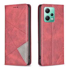 Custodia Portafoglio In Pelle Cover con Supporto B07F per Xiaomi Poco X5 5G Rosso