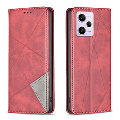 Custodia Portafoglio In Pelle Cover con Supporto B07F per Xiaomi Redmi Note 12 Pro 5G Rosso
