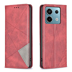 Custodia Portafoglio In Pelle Cover con Supporto B07F per Xiaomi Redmi Note 13 Pro 5G Rosso