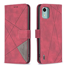 Custodia Portafoglio In Pelle Cover con Supporto B08F per Nokia C12 Plus Rosso
