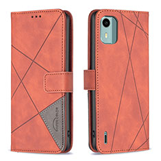 Custodia Portafoglio In Pelle Cover con Supporto B08F per Nokia C12 Pro Arancione