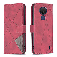 Custodia Portafoglio In Pelle Cover con Supporto B08F per Nokia C21 Rosso