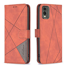 Custodia Portafoglio In Pelle Cover con Supporto B08F per Nokia C210 Arancione