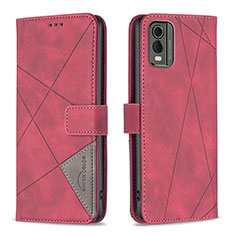 Custodia Portafoglio In Pelle Cover con Supporto B08F per Nokia C210 Rosso