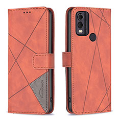 Custodia Portafoglio In Pelle Cover con Supporto B08F per Nokia C22 Arancione