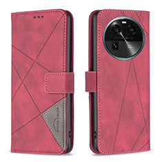 Custodia Portafoglio In Pelle Cover con Supporto B08F per Oppo Find X6 Pro 5G Rosso