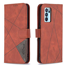 Custodia Portafoglio In Pelle Cover con Supporto B08F per Oppo Reno6 Pro 5G India Arancione