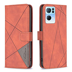 Custodia Portafoglio In Pelle Cover con Supporto B08F per Oppo Reno7 Pro 5G Arancione