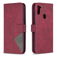 Custodia Portafoglio In Pelle Cover con Supporto B08F per Samsung Galaxy A11 Rosso