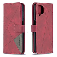 Custodia Portafoglio In Pelle Cover con Supporto B08F per Samsung Galaxy A12 Nacho Rosso