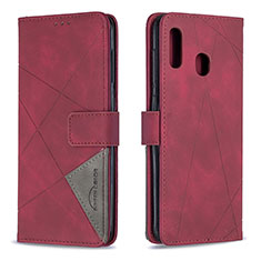 Custodia Portafoglio In Pelle Cover con Supporto B08F per Samsung Galaxy A20 Rosso