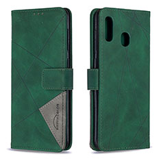 Custodia Portafoglio In Pelle Cover con Supporto B08F per Samsung Galaxy A20 Verde