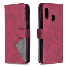 Custodia Portafoglio In Pelle Cover con Supporto B08F per Samsung Galaxy A20e Rosso