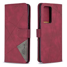 Custodia Portafoglio In Pelle Cover con Supporto B08F per Samsung Galaxy Note 20 Ultra 5G Rosso