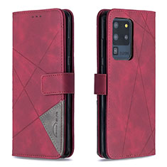 Custodia Portafoglio In Pelle Cover con Supporto B08F per Samsung Galaxy S20 Ultra 5G Rosso