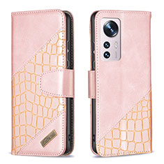 Custodia Portafoglio In Pelle Cover con Supporto B08F per Xiaomi Mi 12S 5G Rosa