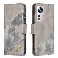 Custodia Portafoglio In Pelle Cover con Supporto B08F per Xiaomi Mi 12S Pro 5G Grigio