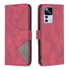 Custodia Portafoglio In Pelle Cover con Supporto B08F per Xiaomi Mi 12T 5G Rosso