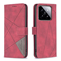 Custodia Portafoglio In Pelle Cover con Supporto B08F per Xiaomi Mi 14 5G Rosso