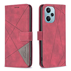 Custodia Portafoglio In Pelle Cover con Supporto B08F per Xiaomi Poco F5 5G Rosso