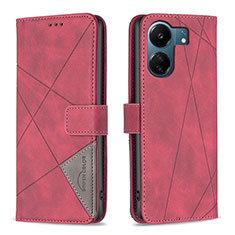 Custodia Portafoglio In Pelle Cover con Supporto B08F per Xiaomi Redmi 13C Rosso