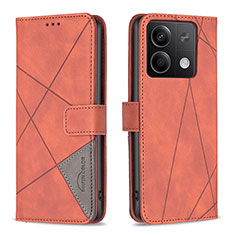 Custodia Portafoglio In Pelle Cover con Supporto B08F per Xiaomi Redmi Note 13 5G Arancione