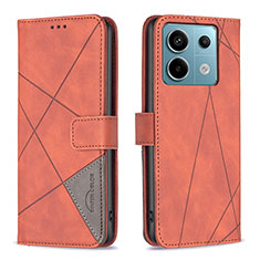 Custodia Portafoglio In Pelle Cover con Supporto B08F per Xiaomi Redmi Note 13 Pro 5G Arancione