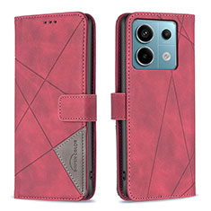 Custodia Portafoglio In Pelle Cover con Supporto B08F per Xiaomi Redmi Note 13 Pro 5G Rosso