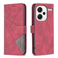 Custodia Portafoglio In Pelle Cover con Supporto B08F per Xiaomi Redmi Note 13 Pro+ Plus 5G Rosso