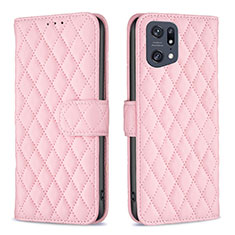 Custodia Portafoglio In Pelle Cover con Supporto B11F per Oppo Find X5 Pro 5G Oro Rosa