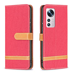 Custodia Portafoglio In Pelle Cover con Supporto B11F per Xiaomi Mi 12 Pro 5G Rosso