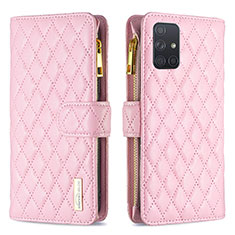 Custodia Portafoglio In Pelle Cover con Supporto B12F per Samsung Galaxy A71 4G A715 Oro Rosa