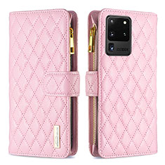 Custodia Portafoglio In Pelle Cover con Supporto B12F per Samsung Galaxy S20 Ultra Oro Rosa