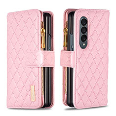Custodia Portafoglio In Pelle Cover con Supporto B12F per Samsung Galaxy Z Fold3 5G Oro Rosa